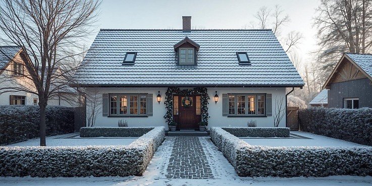 Haus und Eigentumswohnung im Winter verkaufen, wirbelnder Schnee, helle Tageslichtstimmung, praxisnahe Tipps f�r Immobilienverkauf, unterst�tzt von Immobilienmakler Goslar