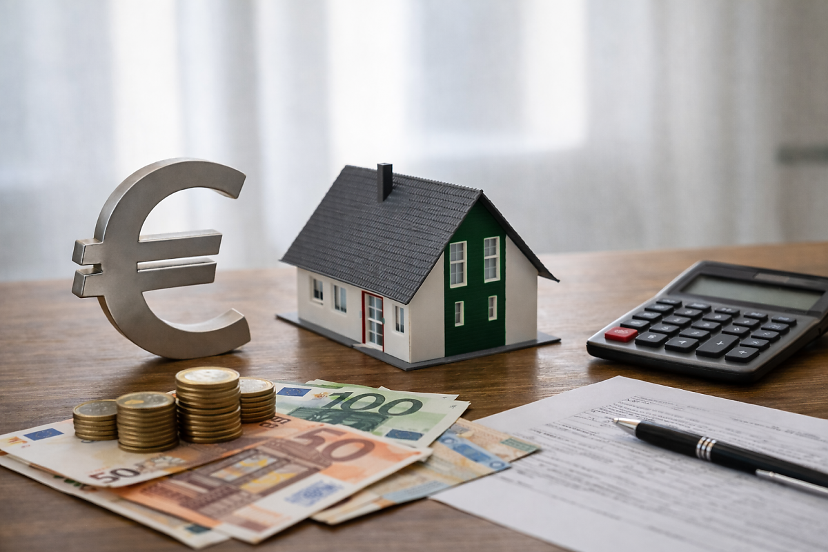 Hausmodell mit Euro-Symbol und Taschenrechner � Immobilienberatung bei Valentin Hauser Immobilien